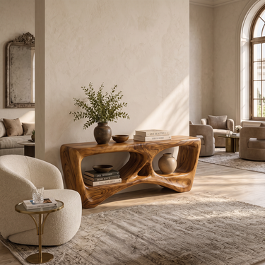 Velmora Organic Wood Console Table with Sculptural Frame