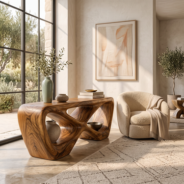 Solvane Sculptural Wood Console Table with Infinity Frame