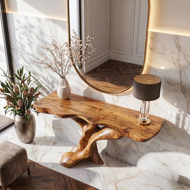 Sculptural Tree Branch Console Table Organic Solid Wood Entryway Table