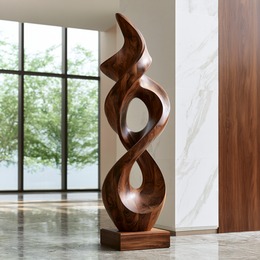 Tall Twisted Flame Sculpture with Open Loop Design