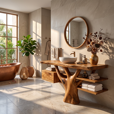 Sylva Solid Wood Bathroom Vanity with Tree-Inspired Base