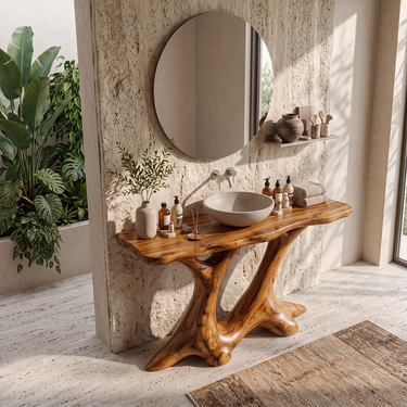 Tavira Solid Wood Bathroom Vanity with Sculptural Twin Base