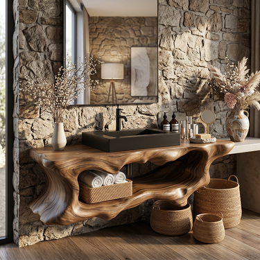 Riverstone Live Edge Solid Wood Vanity with Open Shelf