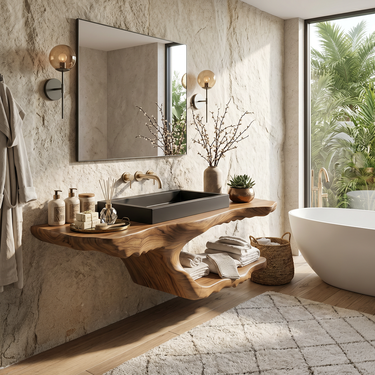 Cascade Sculptural Solid Wood Floating Vanity with Shelf