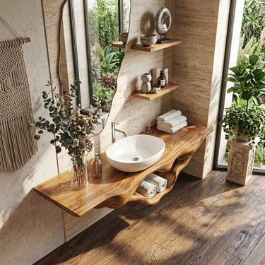 Haven Sculptural Solid Wood Floating Vanity with Towel Shelf