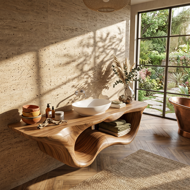 Aurelia Sculptural Solid Wood Floating Bathroom Vanity