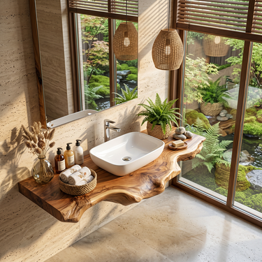Sculpted Natural Edge Wood Vanity Countertop for Bathroom
