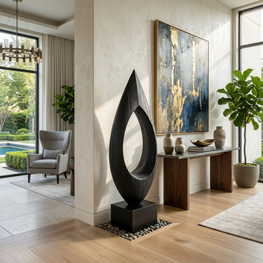 Abstract Wood Sculpture With Open Teardrop Garden Form