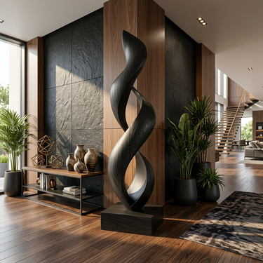 Abstract Wood Sculpture With Tall Ribbon Twist Design