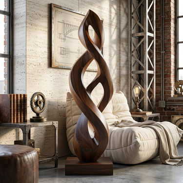 Abstract Wood Sculpture With Interwoven Infinity Form