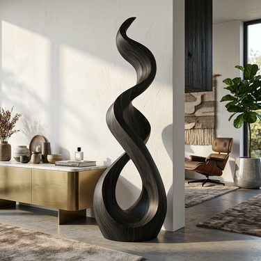 Abstract Wood Sculpture With Slim Infinity Flame Form