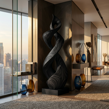 Abstract Wood Sculpture With Flowing Infinity Loop Form