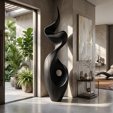Tall Spiral Flame Sculpture with Circular Open Center