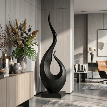Tall Luxury Flame Sculpture with Open Crescent Form