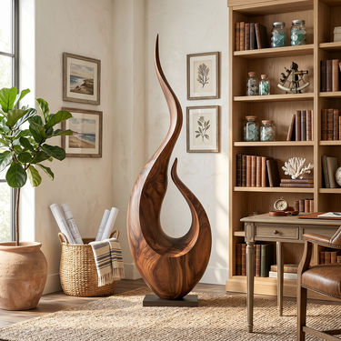 Tall Luxury Flame Sculpture with Open Crescent Form