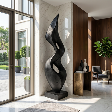 Tall Flowing Flame Sculpture with Open Cutout Form