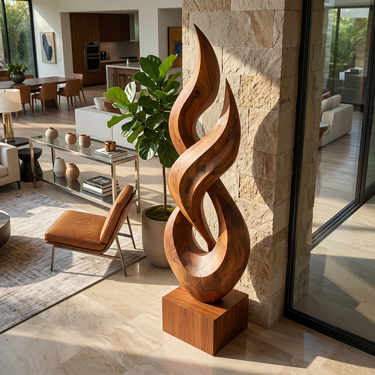 Tall Outdoor Flame Sculpture with Twisted Open Form
