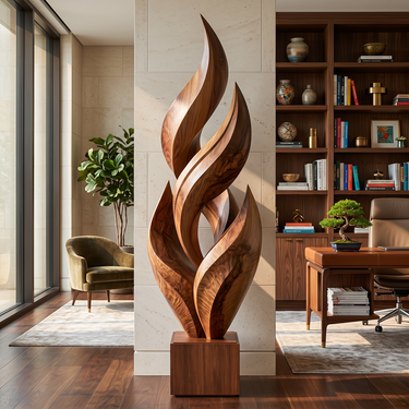 Tall Layered Flame Sculpture with Outdoor Open Form