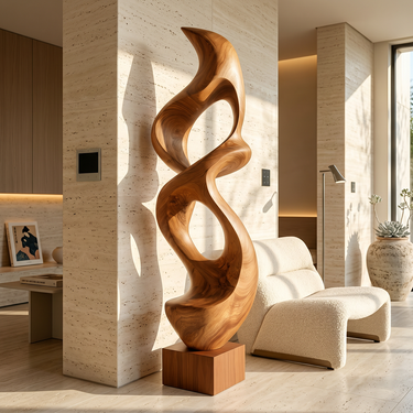 Tall Double Loop Sculpture with Curved Flame Form