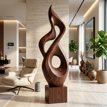 Tall Interlocking Loop Sculpture with Organic Flame Silhouette