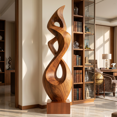 Tall Twisted Flame Sculpture with Interwoven Open Loop Form