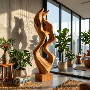 Tall Interwoven Flame Sculpture with Open Flow Form