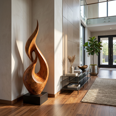 Tall Flame Leaf Sculpture with Open Center Form
