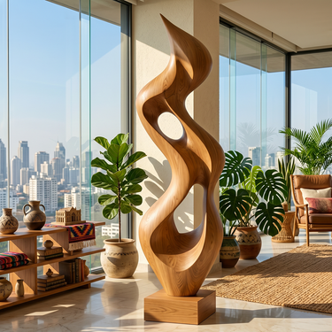 Tall Organic Wave Sculpture with Open Cutout Form