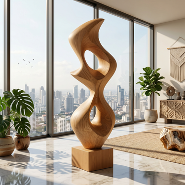 Tall Abstract Cutout Sculpture with Curved Flame Form