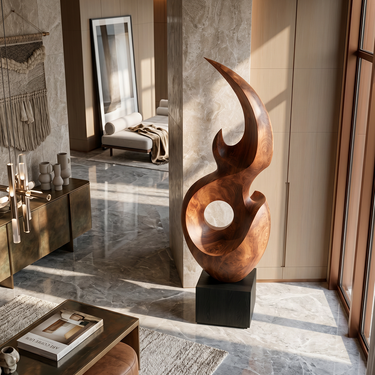 Tall Crescent Flame Sculpture with Open Ring Center