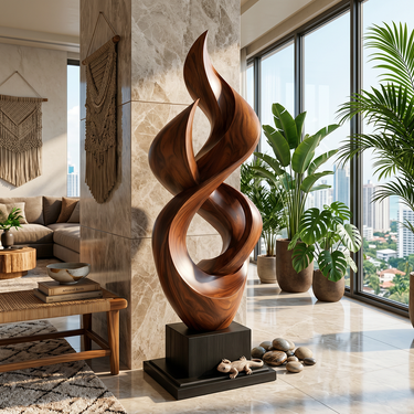 Tall Interwoven Flame Sculpture with Open Spiral Form