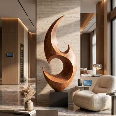 Tall Crescent Spiral Sculpture with Open Center Form