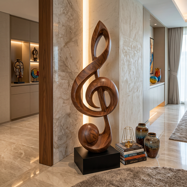 Tall Music Note Sculpture with Open Treble Form