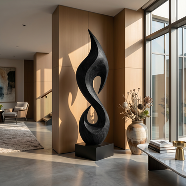 Tall Flame Leaf Sculpture with Open Teardrop Form