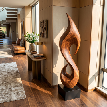 Tall Flame Leaf Sculpture with Open Teardrop Form