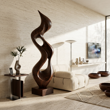 Tall Wavy Cutout Sculpture with Organic Flame Form