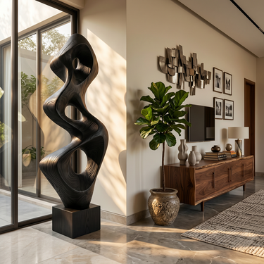 Tall Abstract Cutout Sculpture with Organic Wave Form