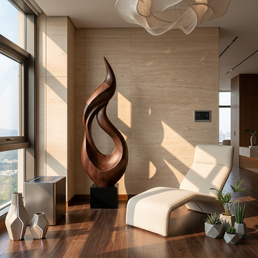 Tall Flame Twist Sculpture with Open Teardrop Center
