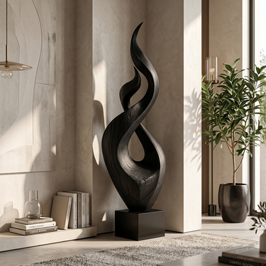 Tall Flame Ribbon Sculpture with Open Teardrop Center
