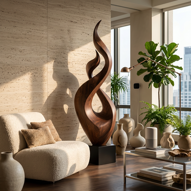 Tall Flame Ribbon Sculpture with Open Teardrop Center
