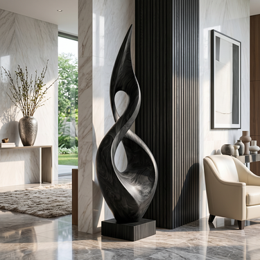 Tall Infinity Loop Sculpture with Open Flame Form